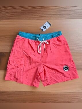 Men’s Cove Swim Trunks - Size XL - Coral & Aqua Blue